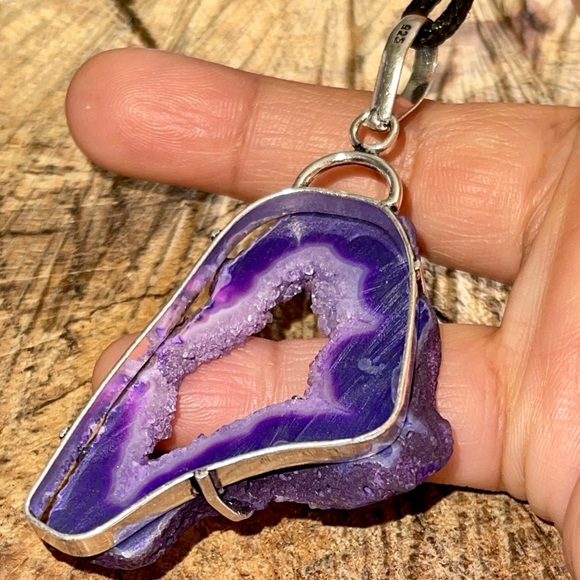 Dyed Purple Solar Agate Pendant 3” - Picture 4 of 10